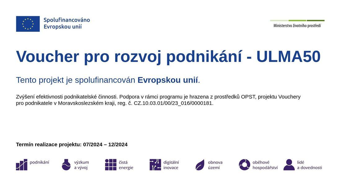 Voucher pro rozvoj podnikání ULMA50 – co-funded by the European Union